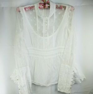 Free People lace 6 antique feel womens blouse zip